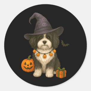 Frauen Halloween Schwarz-Weiß Havanese Hund Runder Aufkleber