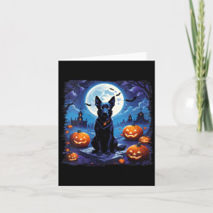 Frauen Halloween Schwarzer Hund Unter Dem Mond Her Karte
