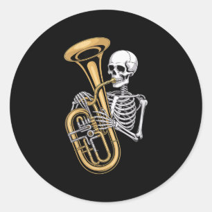 Frauen Halloween Skelett Tuba Tubist V-Ausschnitt  Runder Aufkleber