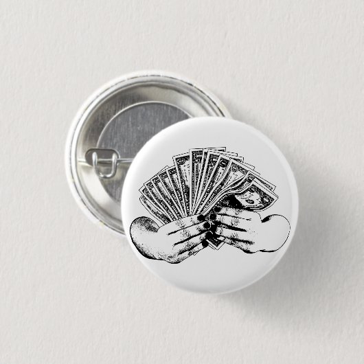 Frauen halten Geld in Dollar-Scheine, Kunst Button (Vorne & Hinten)