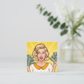 Frauen halten Geld Quadratische Visitenkarte (Stehend Vorderseite)