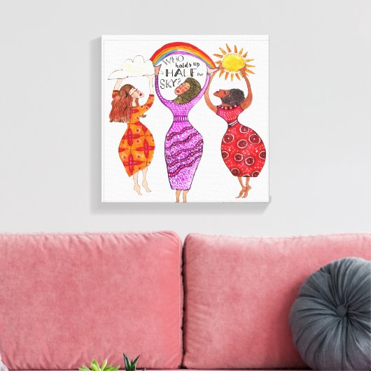 Frauen halten halb Luft Leinwanddruck (Insitu (Wohnzimmer))