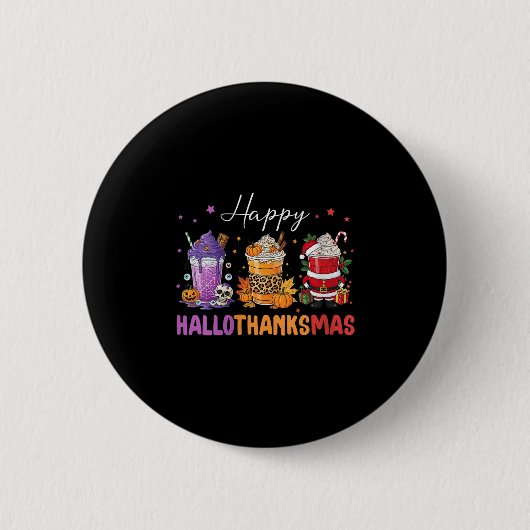 Frauen Happy Hallothanksmas Halloween Thanksgiving Button (Vorderseite)