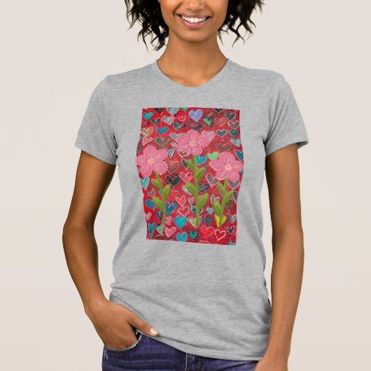 Frauen Herz Blume T - Shirt (Vorderseite)