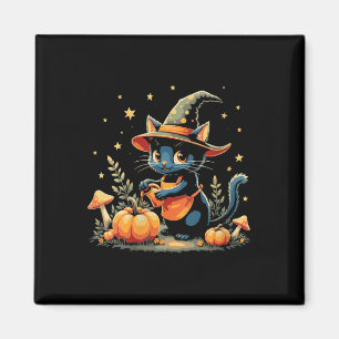 Frauen Hexenkatze Kürbis-Patch Herbstgarten Hallo Magnet
