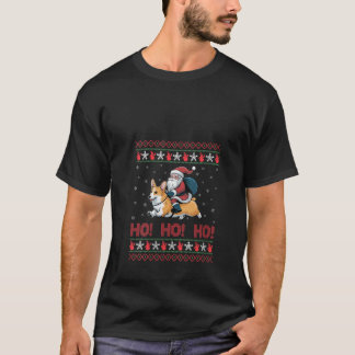 Frauen Ho Ho Ho Weihnachtsmann Reitet Corgi Hund H T-Shirt
