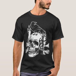 Frauen Horror Rabe Knochen Grusel Halloween Kunst T-Shirt