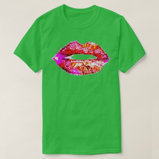 Frauen Hot Pink Lips Kiss Neon 80er Lipstick Party T-Shirt (Design vorne)