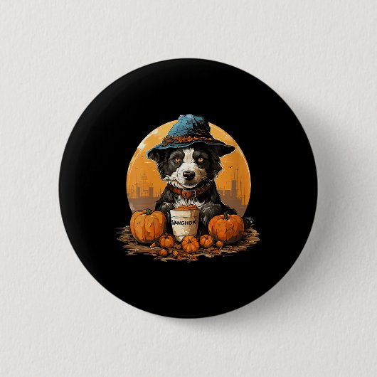 Frauen Hund Halloween V-Ausschnitt Button (Vorderseite)