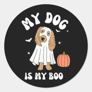 Frauen Hund Ist Boo Für Halloween Stimmung Schwarz Runder Aufkleber