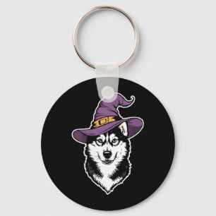 Frauen Husky Hexe Hund Halloween Schlüsselanhänger