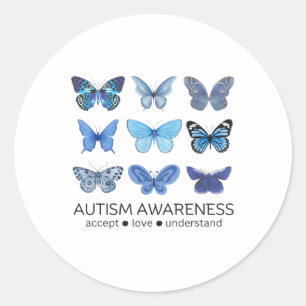 Frauen im April tragen Blauer Schmetterling Autism Runder Aufkleber
