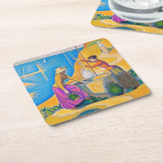 Frauen im Brunnen, Signac Rechteckiger Pappuntersetzer (angewinkelt)