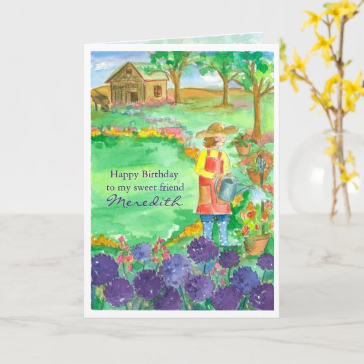 Frauen-im Garten arbeitenlauch-alles- Gute zum Karte (Gelbe Blume)