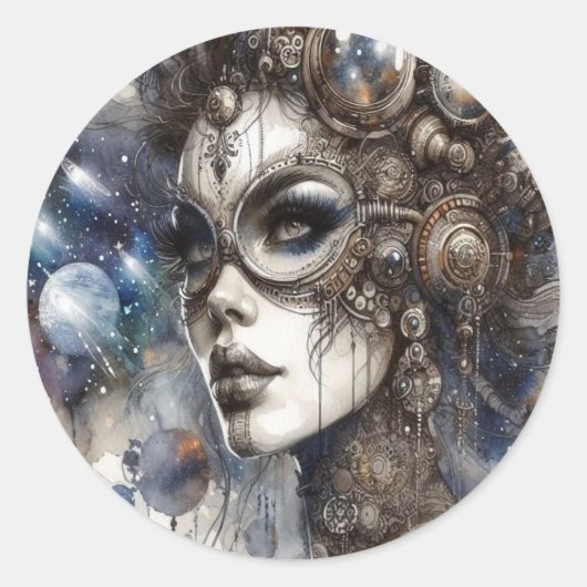Frauen in Aufklebern im Weltraum Runder Aufkleber (Vorderseite)