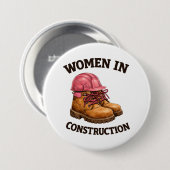 Frauen in Bauarbeitsstiefeln und Schutzhelm Button (Vorne & Hinten)