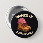 Frauen in Bauarbeitsstiefeln und Schutzhelm Button (Vorne & Hinten)