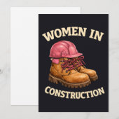 Frauen in Bauarbeitsstiefeln und Schutzhelm Einladung (Vorne/Hinten)