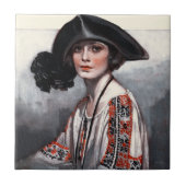 Frauen in bestickter Bluse Fliese (Vorderseite)