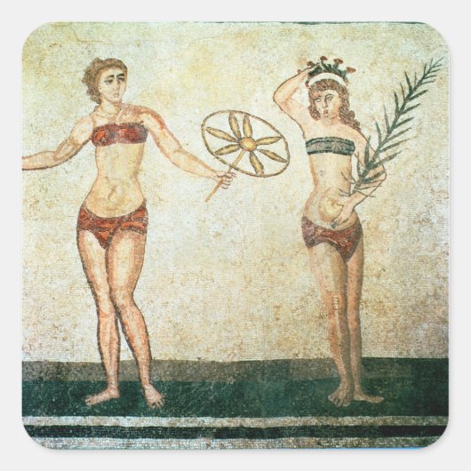Frauen in "Bikinis" Quadratischer Aufkleber (Vorderseite)