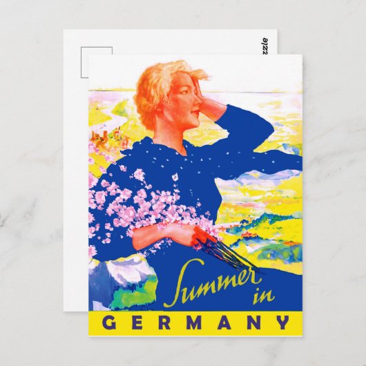 Frauen in blauem Kleid auf Sommerfeld in Deutschla Postkarte (Vorne/Hinten)