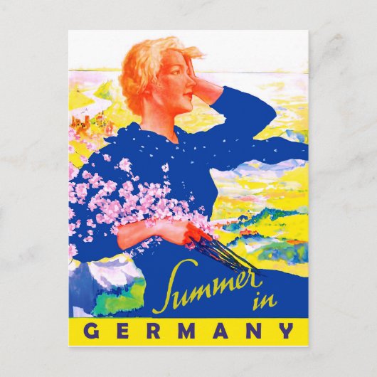 Frauen in blauem Kleid auf Sommerfeld in Deutschla Postkarte (Vorderseite)