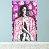 Frauen in Blume Jacket Canvas Print Leinwanddruck (Insitu (Holzboden))