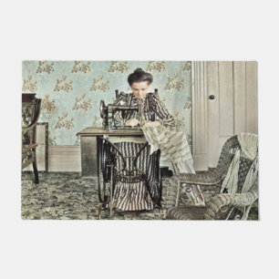 Frauen in den 1890er Jahren beim Nähen von Foto Fußmatte