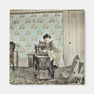 Frauen in den 1890er Jahren beim Nähen von Foto Magnet