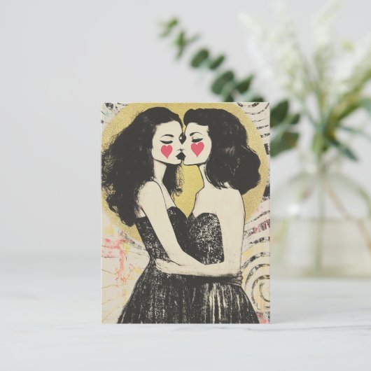 Frauen in der Liebe Küssen in Matratzen Postkarte (Stehend Vorderseite)