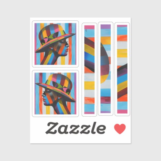 Frauen in farbenfroher Hut markante Silhouette Aufkleber (Blatt)