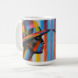 Frauen in farbenfroher Hut markante Silhouette Kaffeetasse