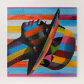 Frauen in farbenfroher Hut markante Silhouette Puzzle (Horizontal)