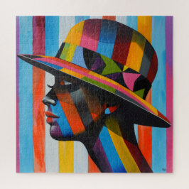 Frauen in farbenfroher Hut markante Silhouette Puzzle