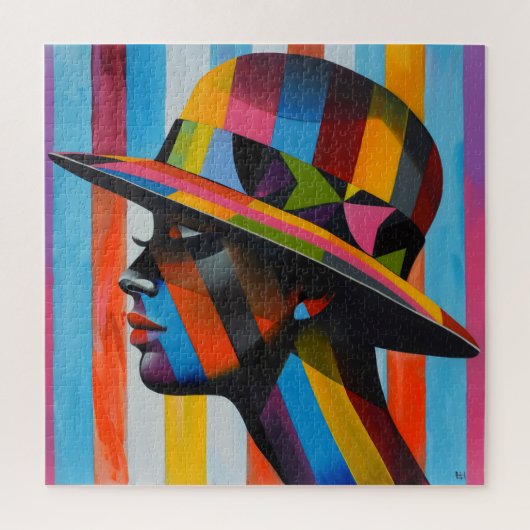 Frauen in farbenfroher Hut markante Silhouette Puzzle (Vertikal)