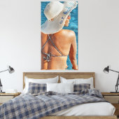 Frauen in Hut am Pool große Leinwand drucken Wandk (Insitu (Schlafzimmer))