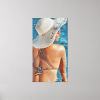 Frauen in Hut am Pool große Leinwand drucken Wandk