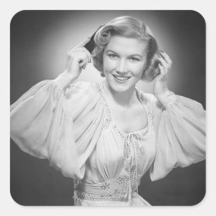 Frauen in Kleid 2 Quadratischer Aufkleber