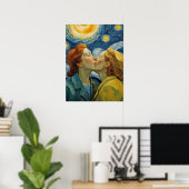 Frauen in Liebe Küssen der Sternennacht Poster (Heimbüro)