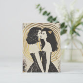 Frauen in Liebe Küssen in Schwarzen Kleider Gold H Postkarte (Stehend Vorderseite)