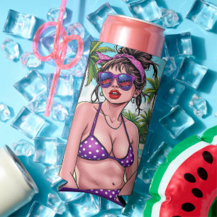 Frauen in Lila Bikini und Bandanna am Strand Selters Dosenkühler