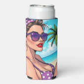 Frauen in Lila Bikini und Bandanna am Strand Selters Dosenkühler (Seltzer Rückseite)