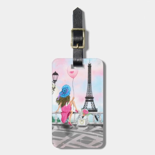 Frauen in Paris Gepäckmarke Geschenk - Eiffelturm Gepäckanhänger (Vorderseite vertikal)