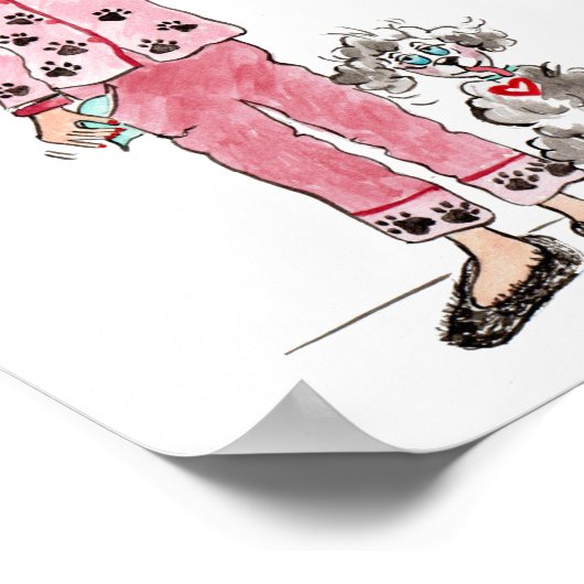 Frauen in Schlafanzug brauchen ihren zeichnend Kaf Poster (Ecke)