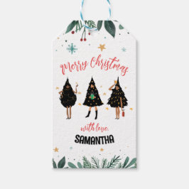 Frauen in schwarzem Weihnachtsbaum gekleidet Geschenkanhänger