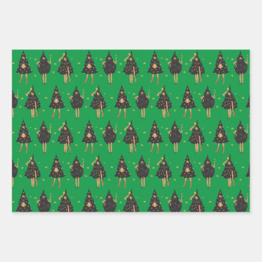 Frauen in schwarzem Weihnachtsbaum gekleidet Geschenkpapier Set (Vorderseite 3)