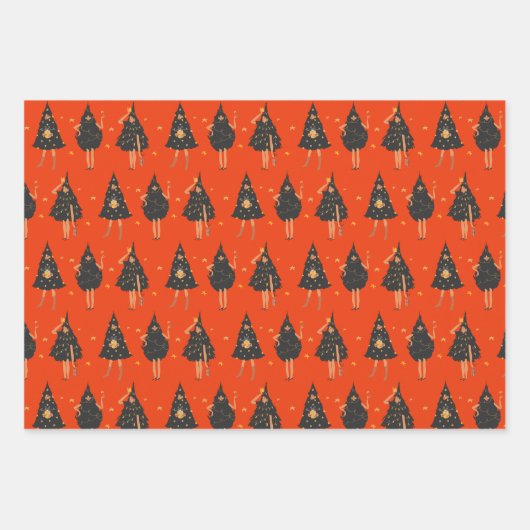 Frauen in schwarzem Weihnachtsbaum gekleidet Geschenkpapier Set (Vorderseite)