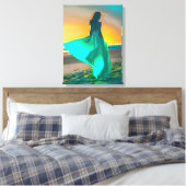Frauen in Türkisblau an einem nächtlichen Strand Leinwanddruck (Insitu (Schlafzimmer))