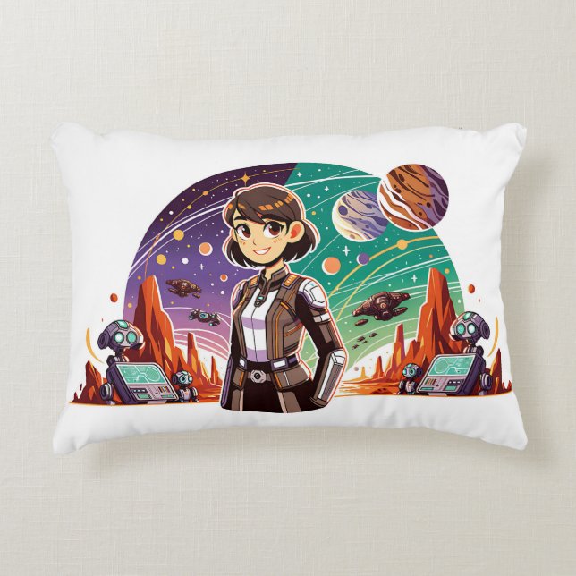 Frauen in Weltraumuniform Dekokissen (Vorderseite)