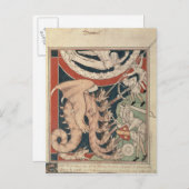 Frauen in Wolke über fünf Männer kämpfen Postkarte (Vorne/Hinten)